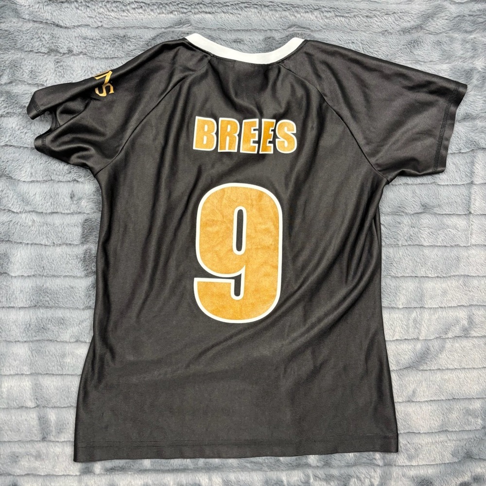 NFL Team Apparel Womens New Orleans Saints Drew Brees 9 Jersey Black Gold Medium